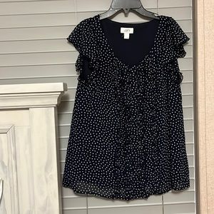 Navy blue, dotted LOFT blouse, size M